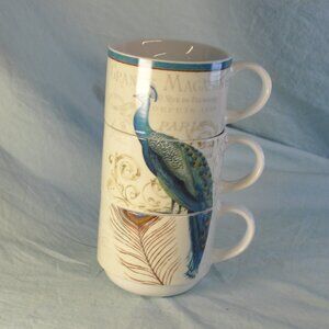 THREE 10 oz primo peacock mugs (w1058)